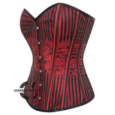 Red and Black Brocade Gothic Burlesque Waist Training Overbust Corset Plus Size Bustier Top